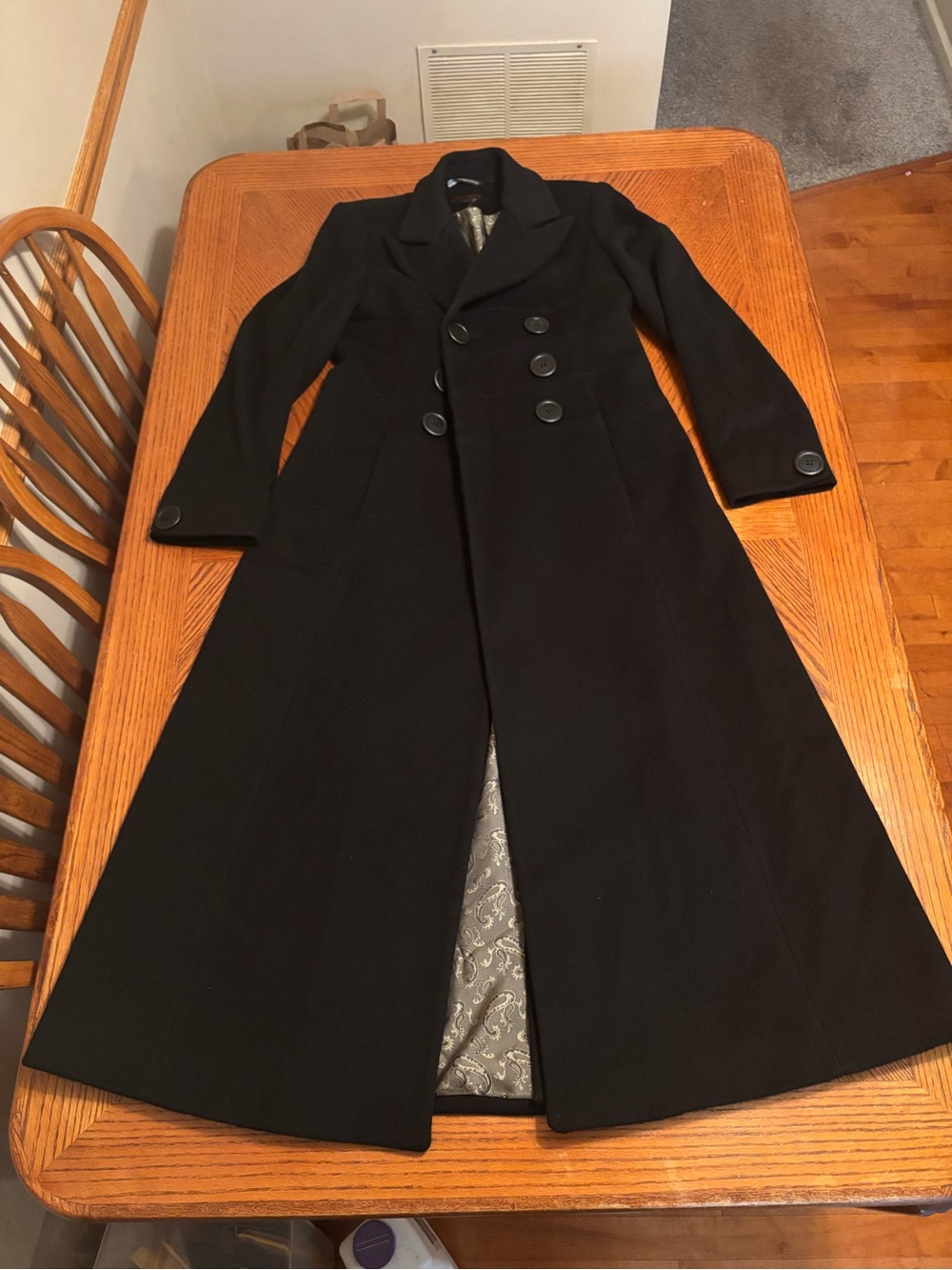 Anne Klein Women's Black Long Wool-Blend Trench / Maxi Coat – Size 6